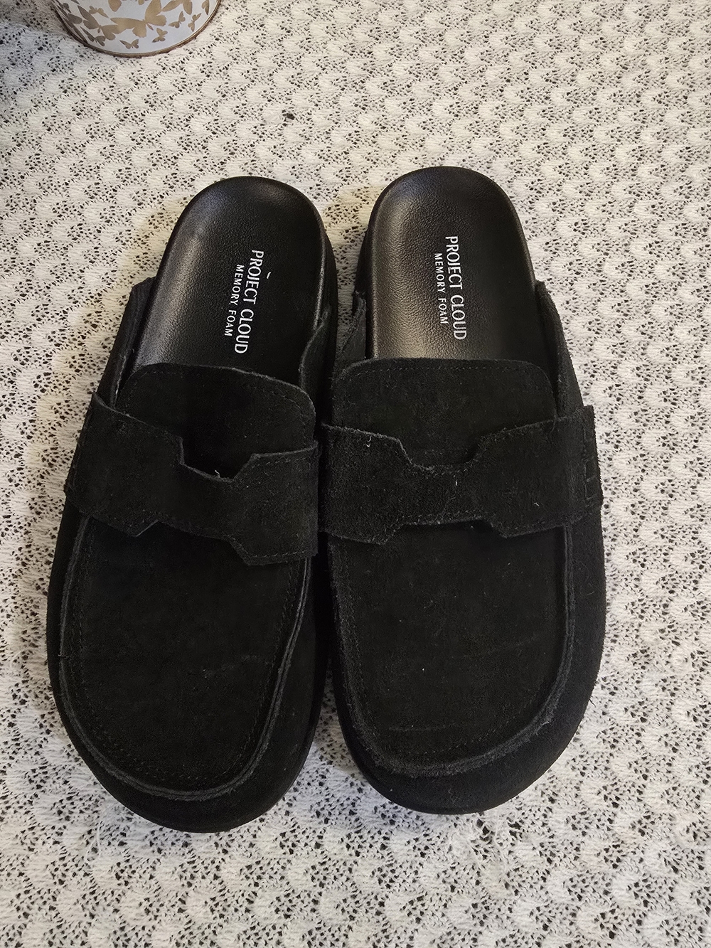Project Cloud Black Suede Slip-On Loafer Mule